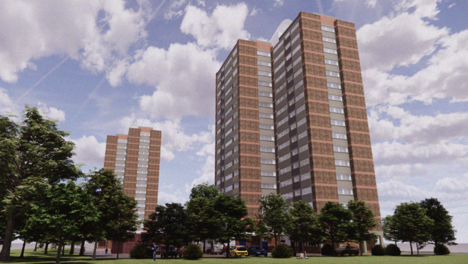 Image of two completed towers shown in situe